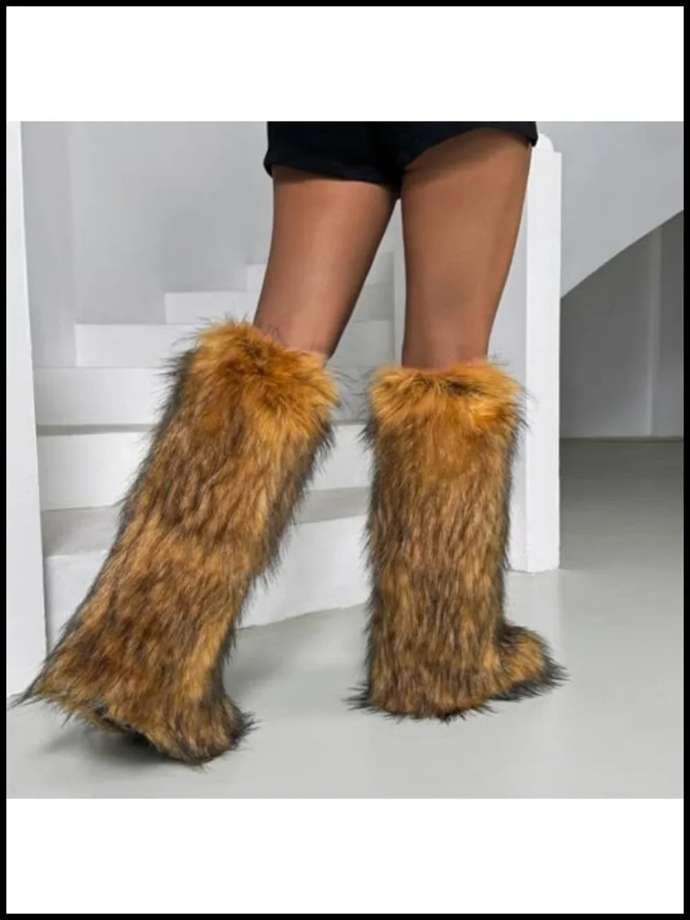 Knee High Faux Fur Boots Women Winter Snow Boots Round Toe Plush Warm